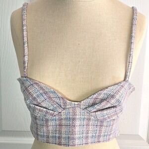 Zara Checkered Cropped Corset Top Size M Pink Side Zip Bustier‎